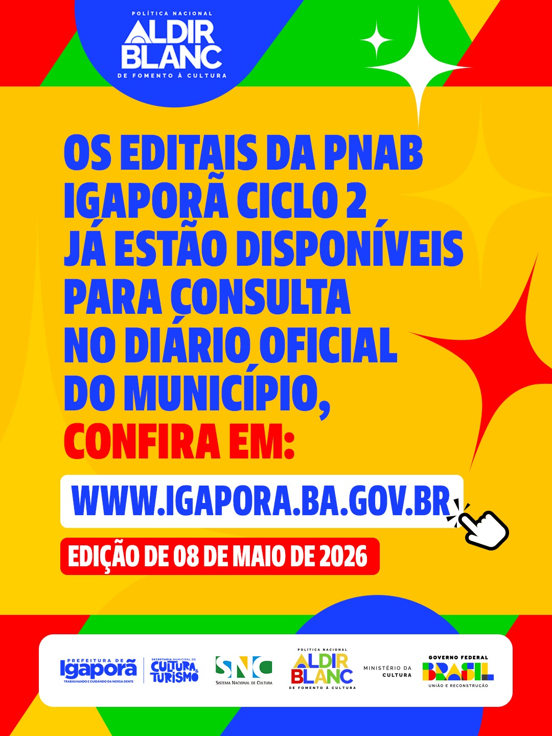 Prefeitura de Igaporã publica edital para projetos culturais financiados pela Política Nacional Aldir Blanc