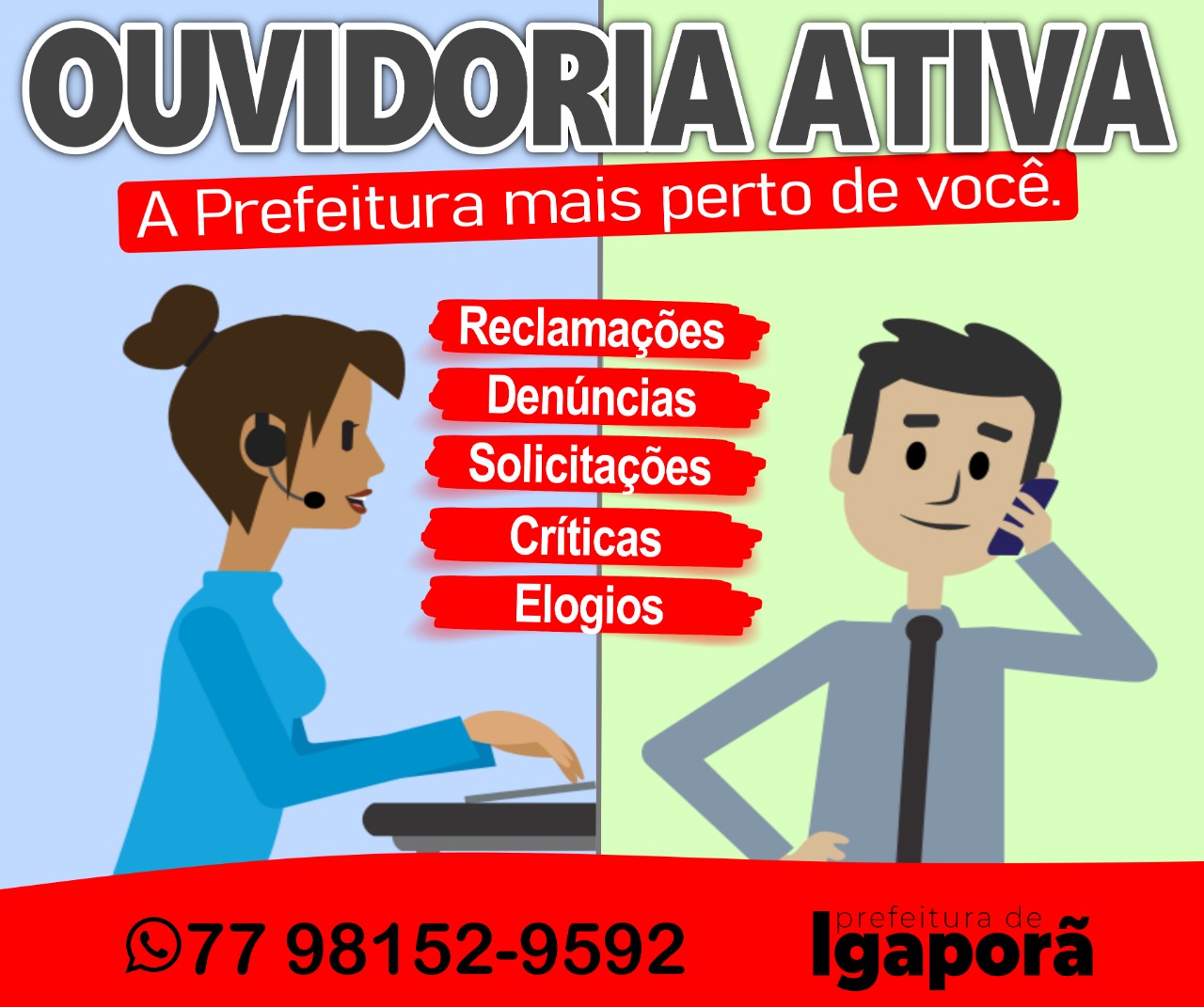 A população de Igaporã já pode contatar a Ouvidoria Municipal via Whastapp
